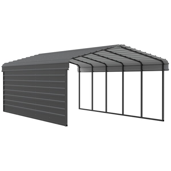 Arrow Storage Products Galvanized Steel Carport, W/ 1-Sided Enclosure, Compact Car Metal Carport Kit, 12'x24'x7', Charcoal CPHC122407ECL1 - main